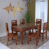 Maharana Solid Sheesham Wood 6 Seater Dining Set (Design 1, Natural Finish)